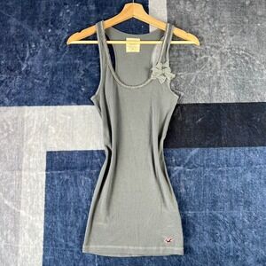 Y2K Hollister So Cal Stretch Ribbed Tank Top Grey Bow Detail Women Medium